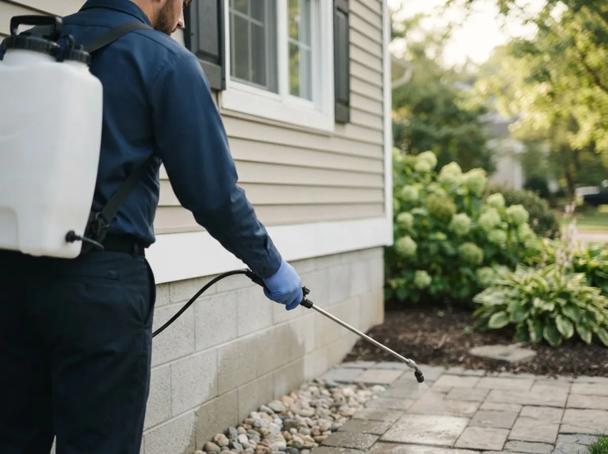 Pest control technician inspecting a home in Lakeview, OH